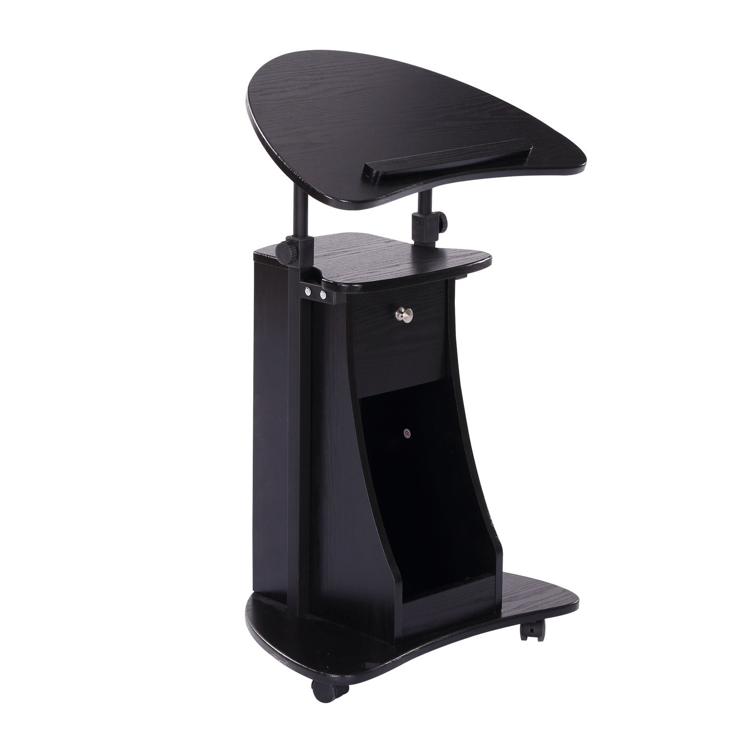 Black Adjustable Height Mobile Laptop Cart with Drawer