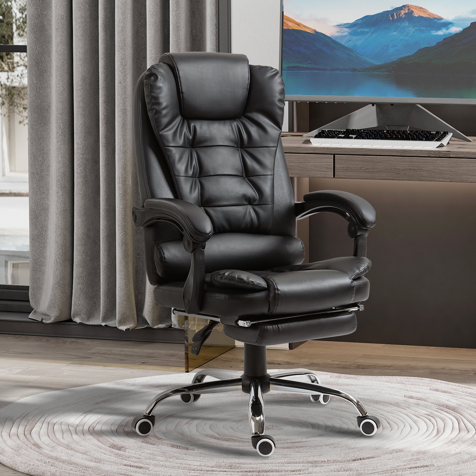 HOMCOM High Back Ergonomic Executive Office Chair, PU Leather Computer Chair with Footrest, Lumbar Support, Headrest and Armrest, Black