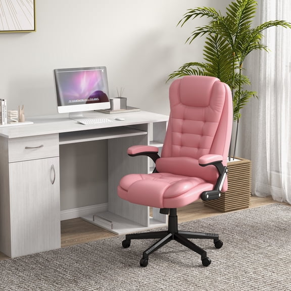HOMCOM High-Back Massage Office Chair, Heated Reclining Computer Chair with Remote, Pink