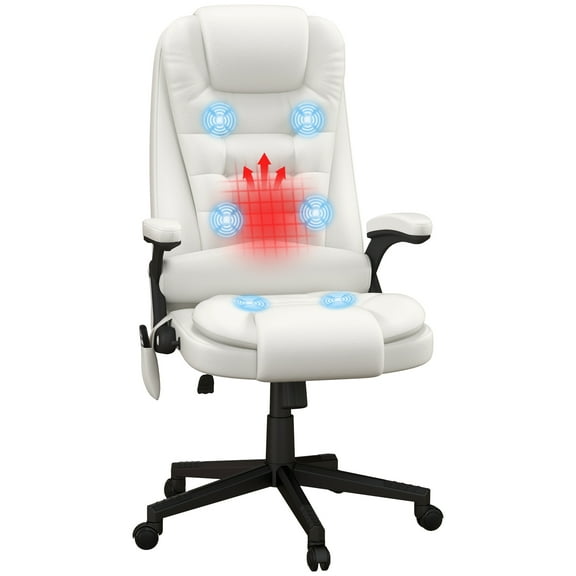 HOMCOM High-Back Massage Office Chair, Heated Reclining Computer Chair with Remote, White