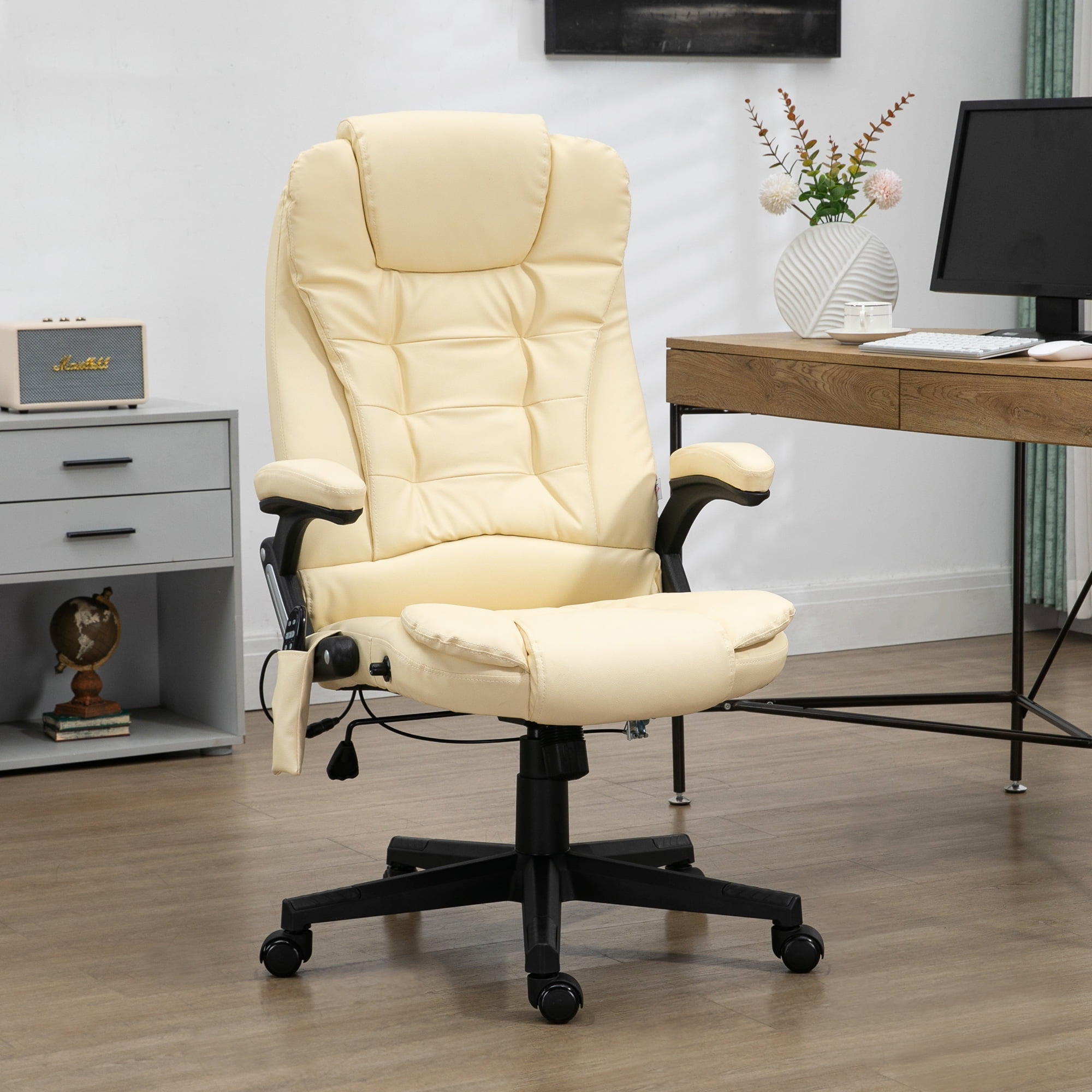 HOMCOM High Back Office Chair with Vibration Massage and Heating Function Beige Walmart