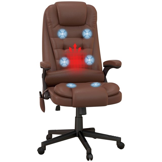 HighBack Vibration Massage Chair, Heating Office Chair, Brown