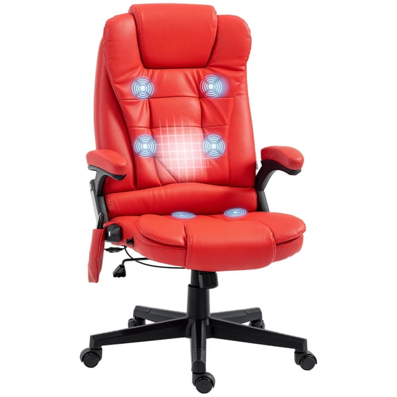 HOMCOM High-Back Vibration Massage Chair, Heating Office Chair, Red