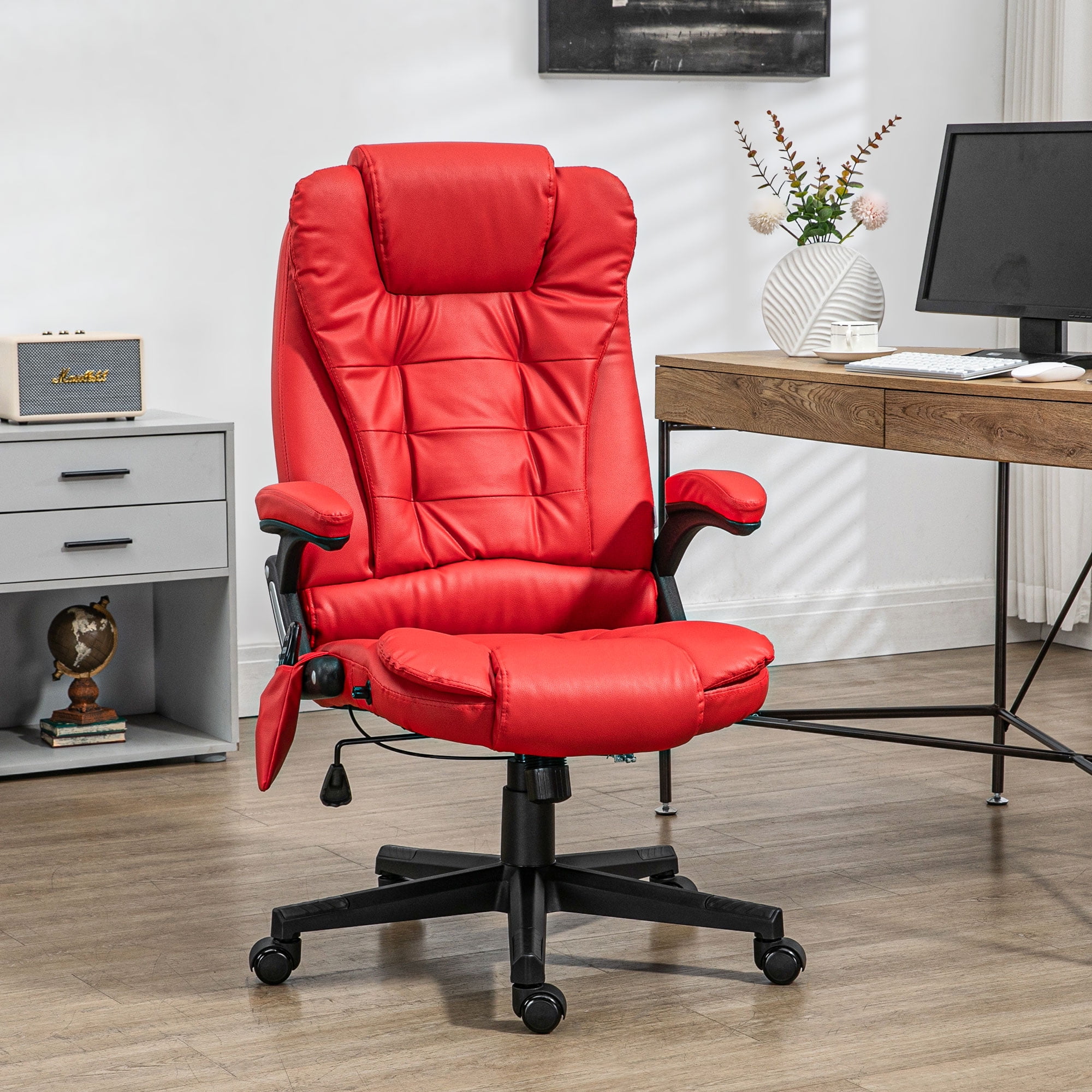 Red High Back Swivel Leather Executive Office Chair