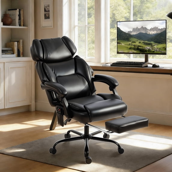 HOMCOM Executive Office Chair with 6-point Vibration Massage and Heat, Faux Leather Computer Desk Chair with Adjustable Headrest, Footrest, Black