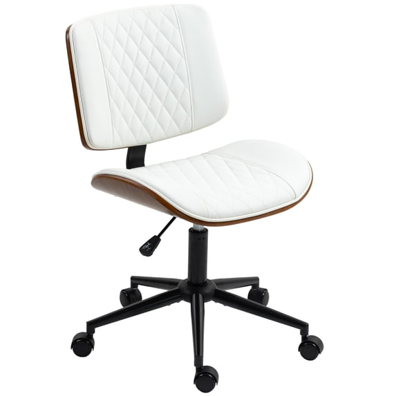 HOMCOM Home Office Chair No Arms with Wheels, 360 Swivel Desk Chair, White