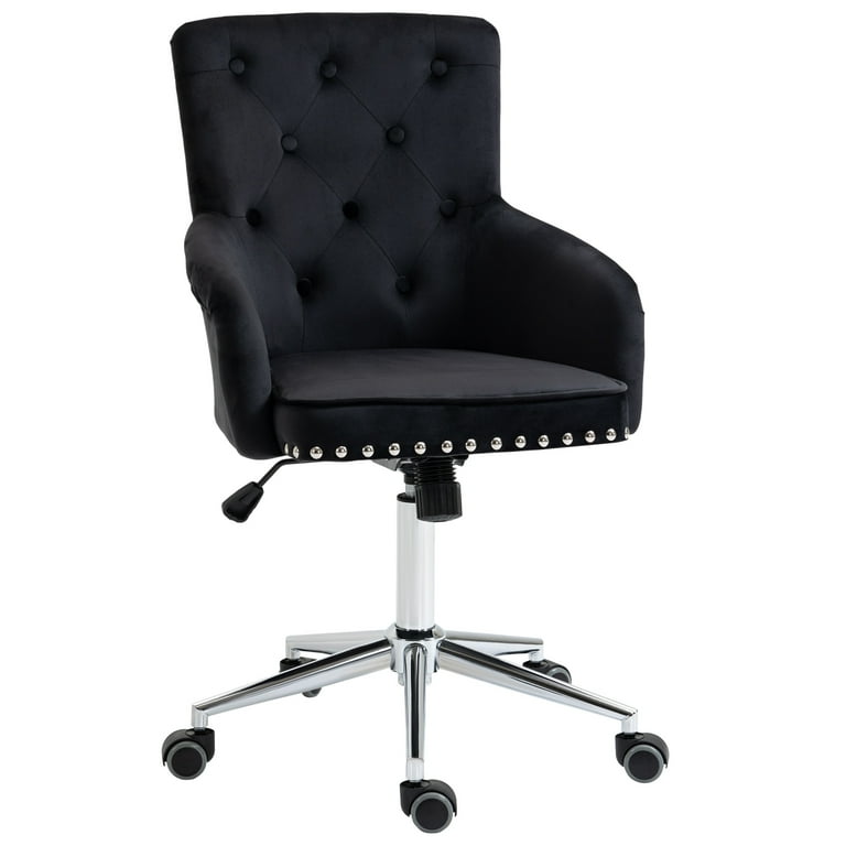 HOMCOM Home Office Chair Tufted Velvet Desk Chair w/ Nailhead Trim Mid Back