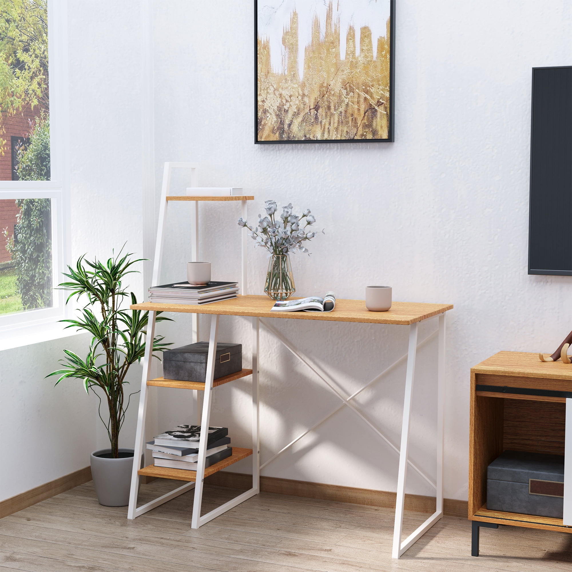 HOMCOM Home Office Computer Desk Study Writing Table Workstation with 3 ...