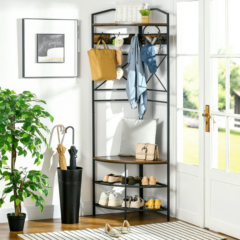 HOMCOM Hallway Metal Storage Entryway Corner Hall Tree with Shoe