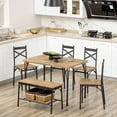 thumbnail image 1 of Industrial Dining Table Set for 6 People, 6 Piece Kitchen Table and Chairs Set, Dinner Table with Bench, Steel Frame and Storage Shelf, Dinette Set, Rustic Brown, 1 of 9