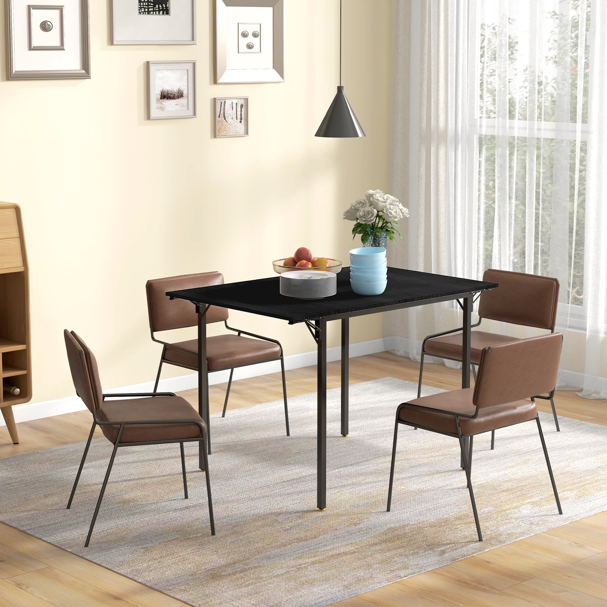 HOMCOM Industrial Folding Dining Table, Drop Leaf Table, Black ...