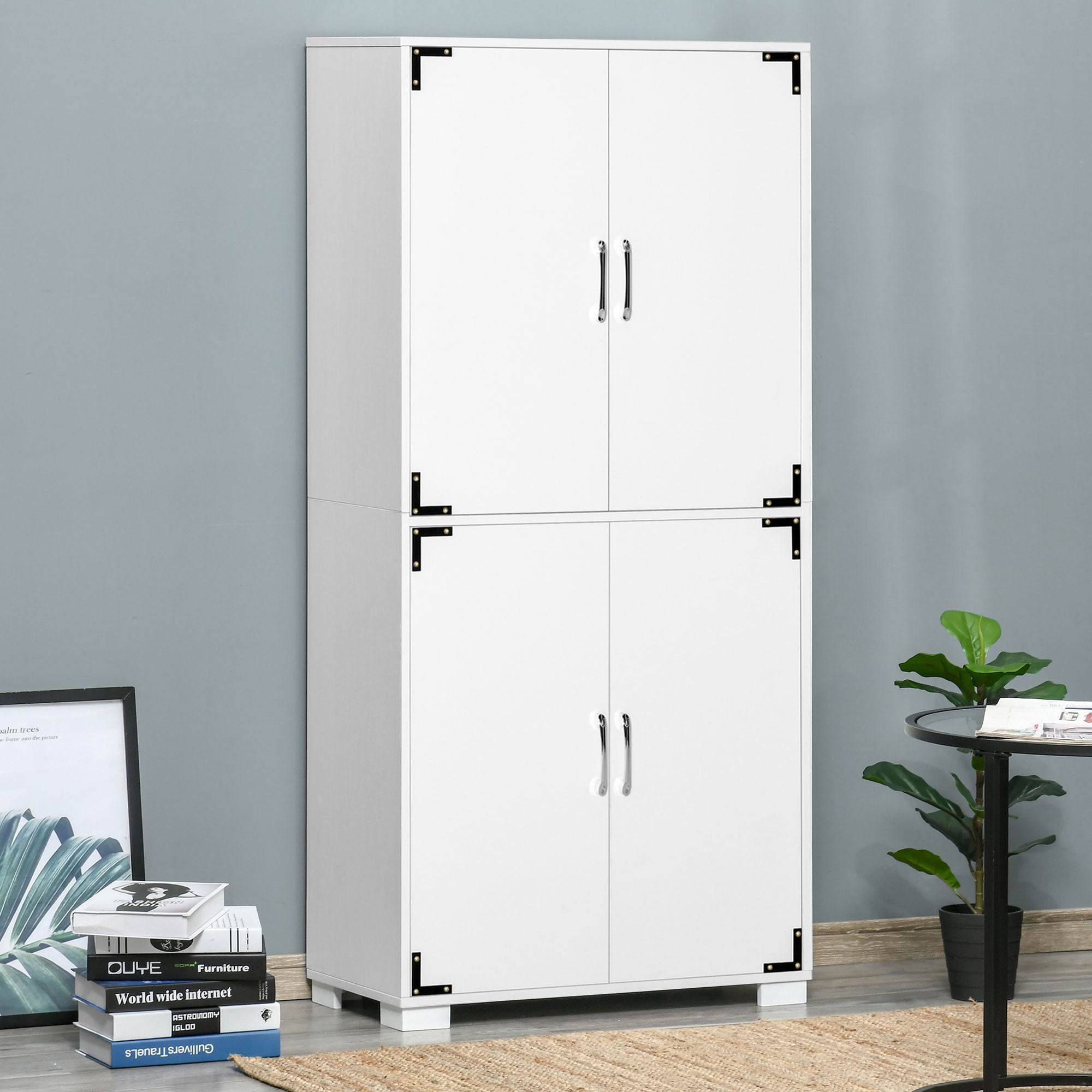 White Freestanding 4-Door Office Storage Cabinet with Shelves