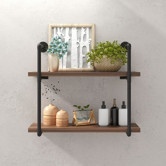 HOMCOM Industrial Multi-Tier Shelf Wall-Mounted Floating Shelf Utility Bookcase