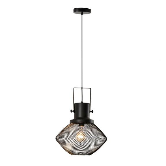 HOMCOM Industrial Pendant Light Fixtures, Black Metal Frame Hanging Ceiling Light for Living Room, Bedroom, Kitchen, Dining Room with Adjustable Hanging Chain, Black
