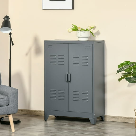 HOMCOM Industrial Steel Storage Cabinet Storage Organizer Gray
