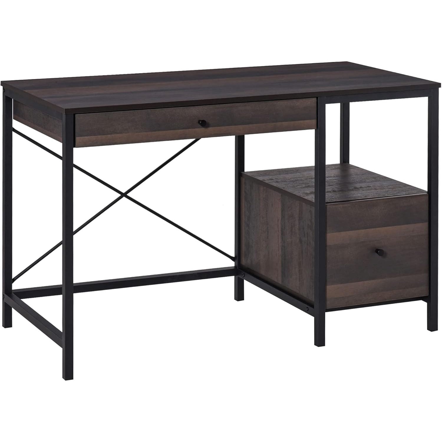 Utility Paperwork Desk HOMCOM Industrial Style Home Office Desk with Filing Cabinet Storage ...