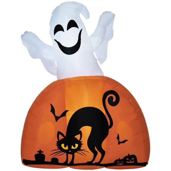 HOMCOM Inflatable Halloween Decor 5ft Ghost with Pumpkin Base Outdoor LED Lights