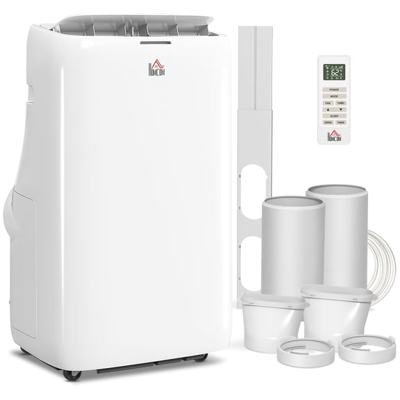 HOMCOM Inverter Air Conditioner, 14000 BTU Dual Hose Portable AC Unit with Cool, Dehumidifier, Fan, for 700 Sq. ft, 24H Timer On Off, Window Kit