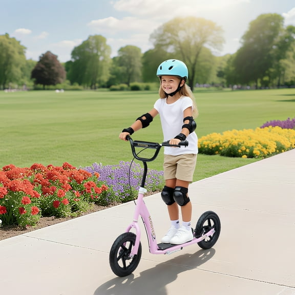 HOMCOM Adjustable Height Kick Scooter for Kids 5-12 Years, Pink
