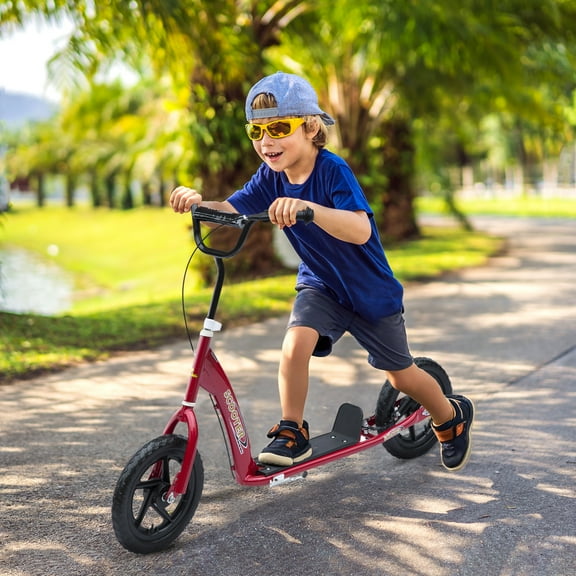 HOMCOM Kick Scooter for Kids 5-12 Years Old, Big Wheel Kids Scooter with Adjustable Height Handlebar, Non-slip Footplate, Rear Brake, Red