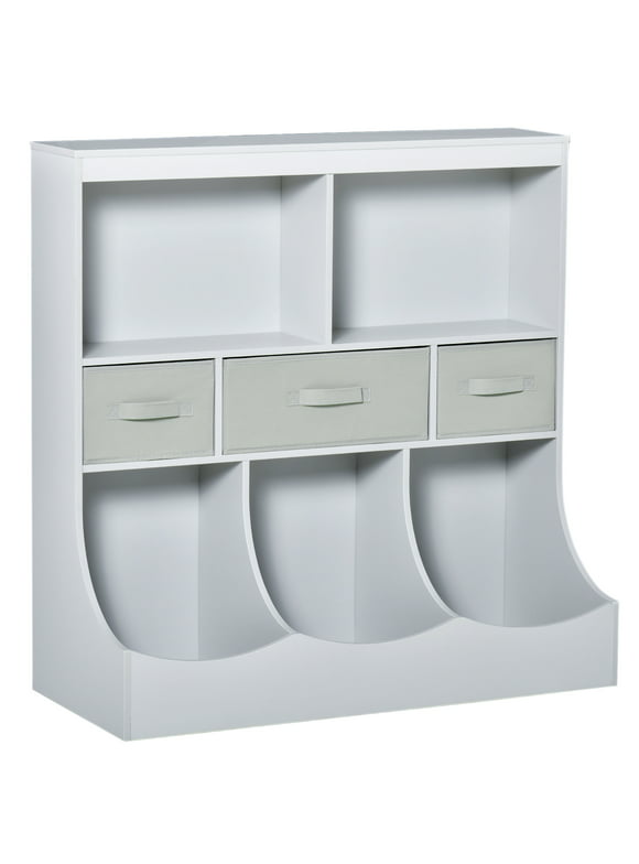 HOMCOM Kids Bookcase, Toy Storage Organizer Cabinet, Gray