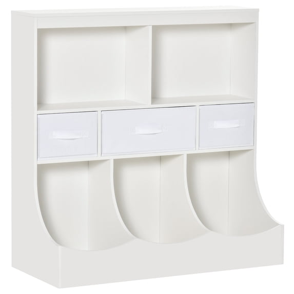 Homiyad Kids Bookcase, Toy Storage Organizer Cabinet, Children Display Bookshelf with Drawers for Toys, Clothes, Books, White