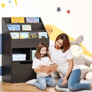 HOMCOM Kids Bookcase Multi-Shelf Rack Organizer with Storage Drawer for Books for Playroom, Brown