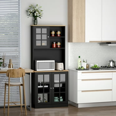 HOMCOM Kitchen Buffet with Hutch, Storage Pantry with 2 Cabinets, Black