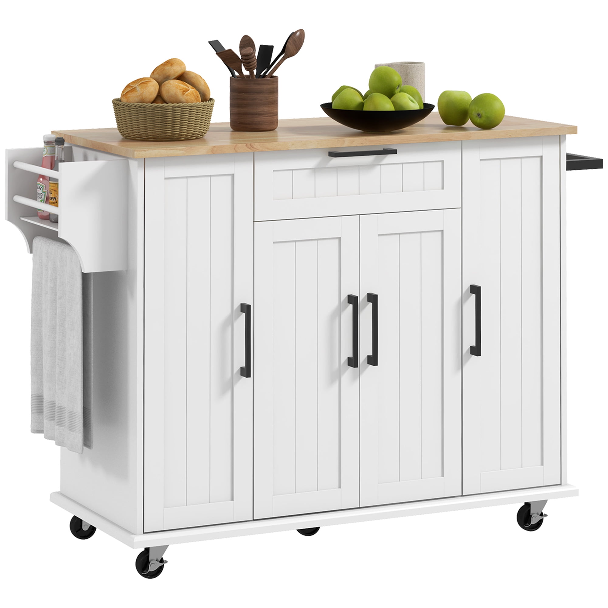 HOMCOM Kitchen Island On Wheels Kitchen Cart With Solid Wood Top   HOMCOM Kitchen Island On Wheels Kitchen Cart With Solid Wood Top White 306db2fc 05b3 41b3 B32d F14aedc6b0f2.cf51510d5870d51b41f858279d3ac661 