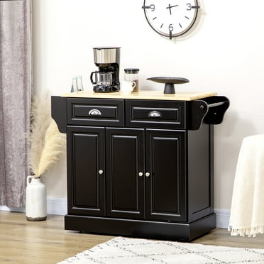 HOMCOM Kitchen Island on Wheels Kitchen Storage Cabinet Utility Cart Black
