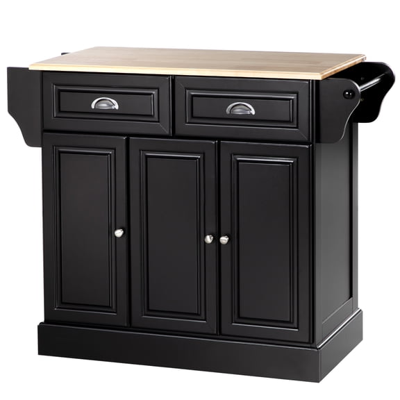 Homiyad Triple-Cabinet Kitchen Island on Wheels, Kitchen Storage Cabinet with Drawers, Rolling Utility Cart, Black