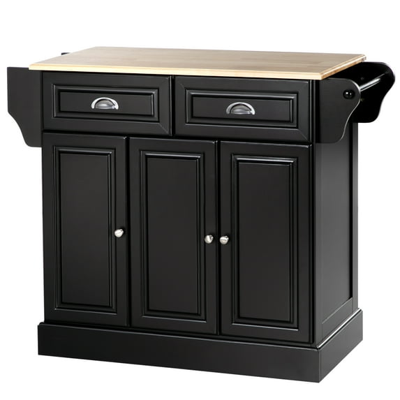 HOMCOM Kitchen Island on Wheels Kitchen Storage Cabinet Utility Cart Black