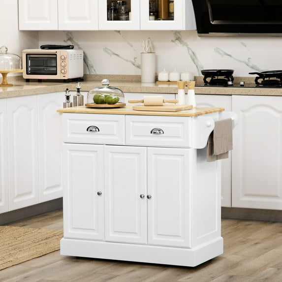 HOMCOM Kitchen Island on Wheels Kitchen Storage Cabinet Utility Cart White