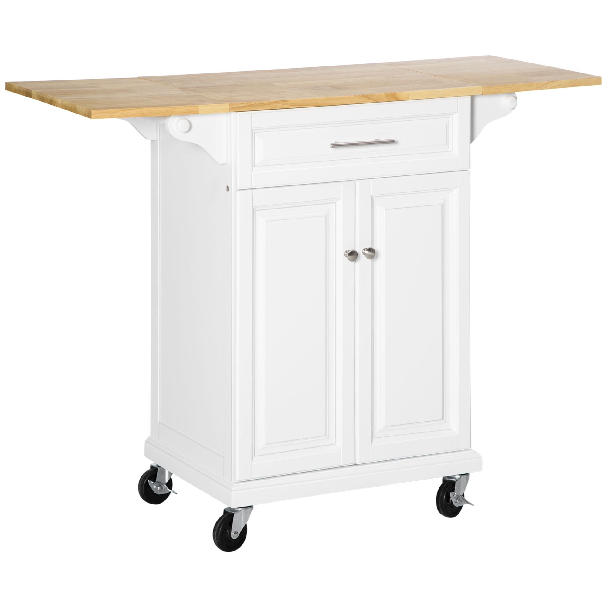 Kitchen Island with Drop Leaf Trolley Cart on Wheels Drawer