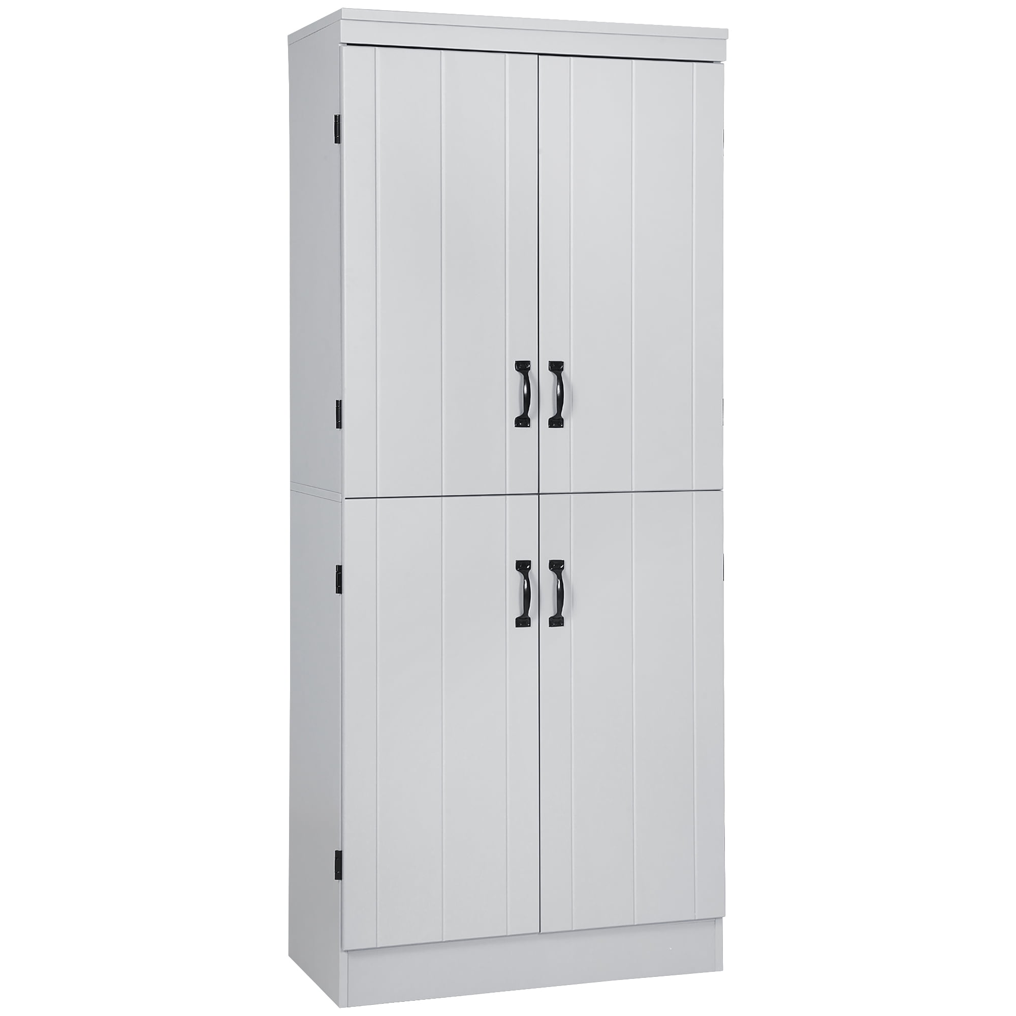 HOMCOM 52 Traditional Kitchen Pantry, Floor Storage Cabinet, Small Cupboard Organizer with Adjustable Shelves and 4-Doors for Dining Room, Gray