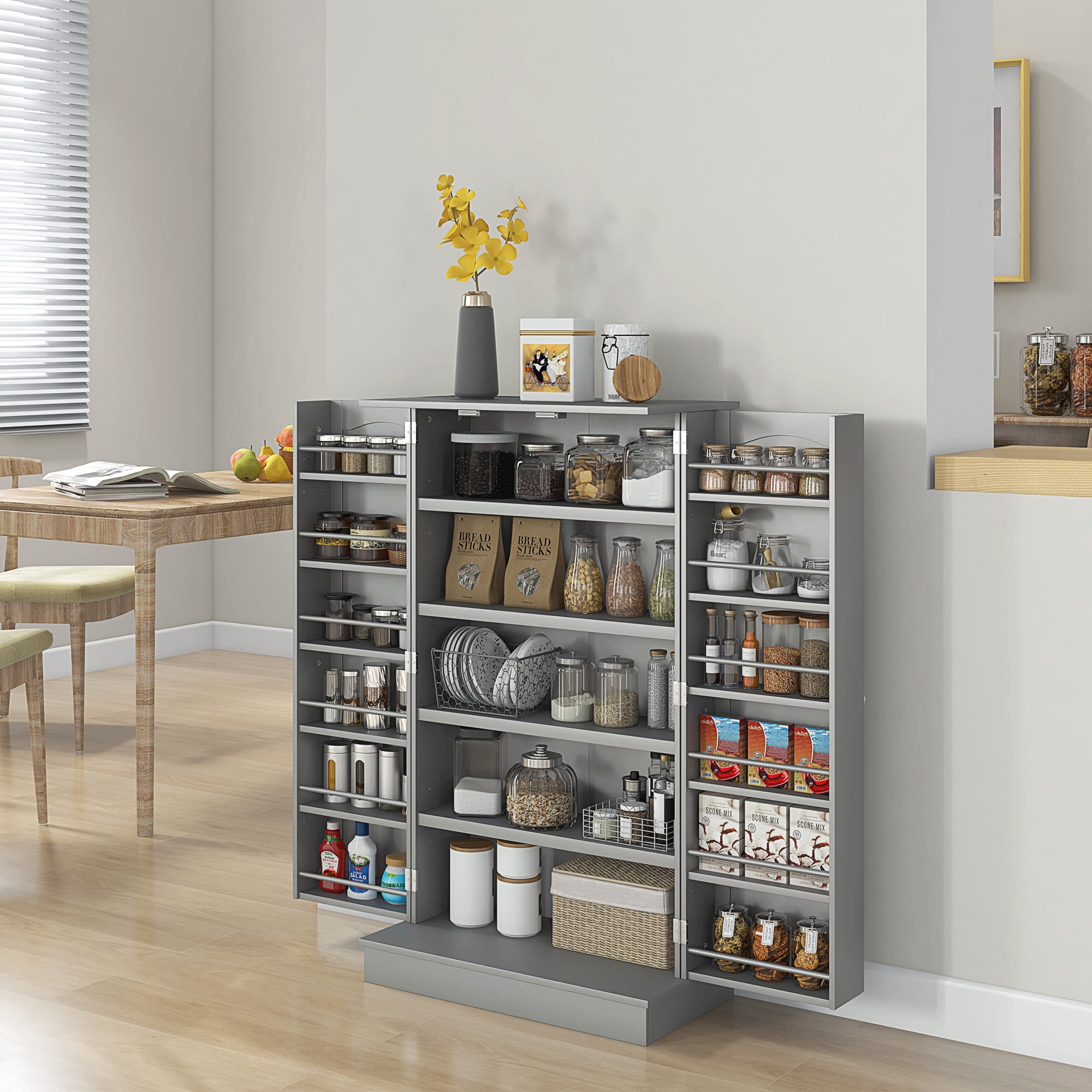 Gray Driftwood 41" Kitchen Pantry with Adjustable Shelves