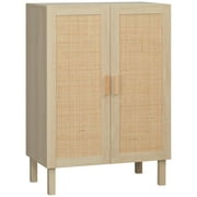 HOMCOM Kitchen Storage Cabinet with Rattan Doors and Adjustable Shelves
