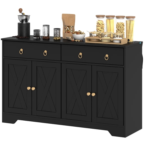 HOMCOM Kitchen Storage Sideboard, Buffet Cabinet with Barn Doors, Black
