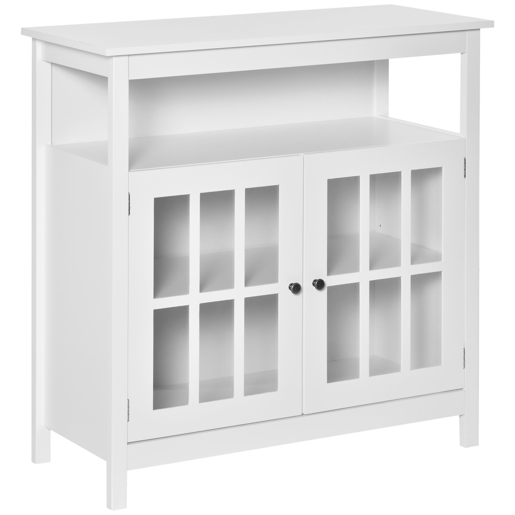 Kitchen Storage Sideboard with Open Shelf and Glass Door