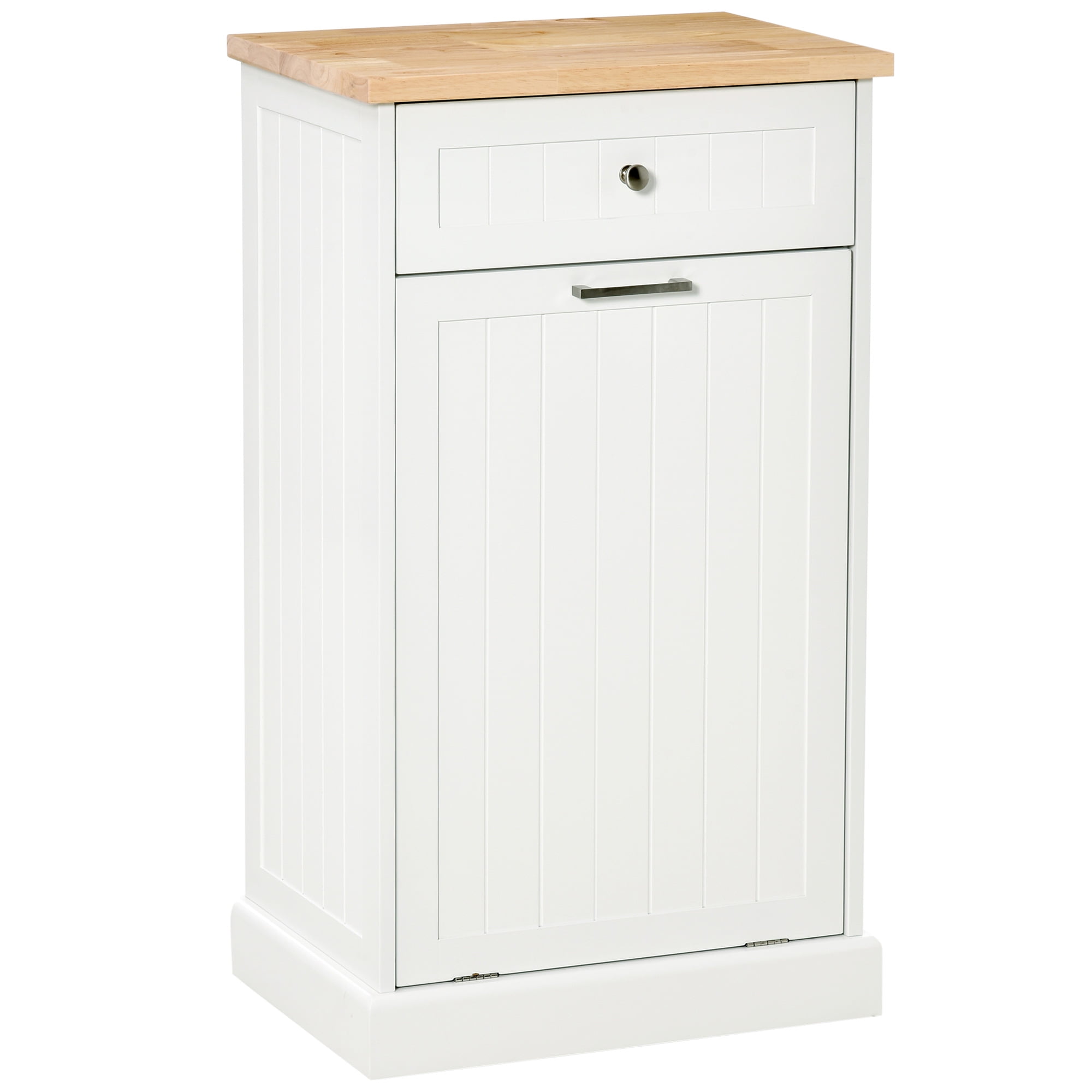 Costway Wooden Kitchen Trash Cabinet Tilt Out Bin Holder w/ Drawer &  Storage Shelf White