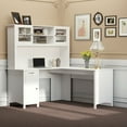 thumbnail image 1 of HOMCOM L-Shaped Desk with Hutch, Computer Desk with Drawers, Home Office Corner Desk Study Workstation Table with Storage Cabinets Shelves, White, 1 of 7