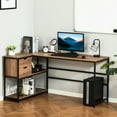 thumbnail image 1 of HOMCOM L-Shaped Home Office Computer Desk with Open Storage Shelves, Black/Brown, 1 of 9