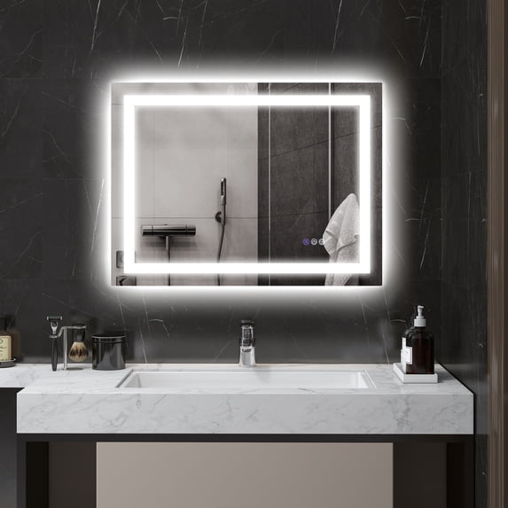 HOMCOM LED Bathroom Mirror, 32" x 24" Backlit/Front Lit LED Mirror, Anti-Fog, Memory, Infinite Color Temperature, Dimmable, Horizontal/Vertical