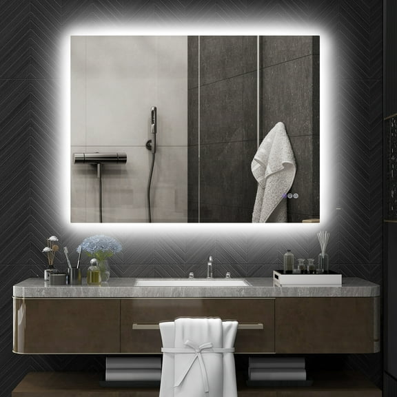 HOMCOM LED Bathroom Mirror, 47" x 35" Dimmable Backlit LED Mirror w/ Anti-Fog, Memory, Infinite Color Temperature & Horizontal/Vertical Placement