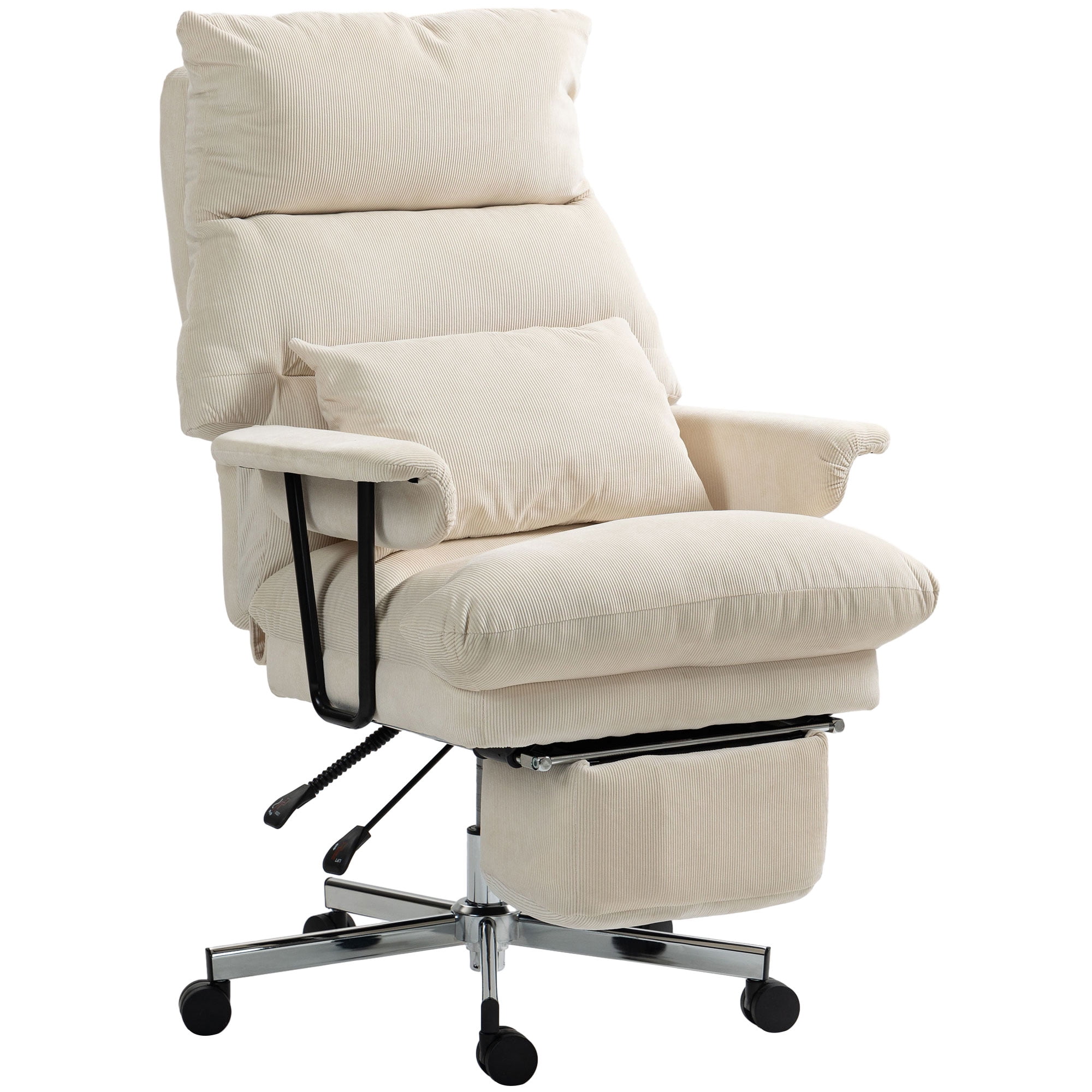 HOMCOM Large Office Chair, Reclining Desk Chair with Lumbar Support, Cream