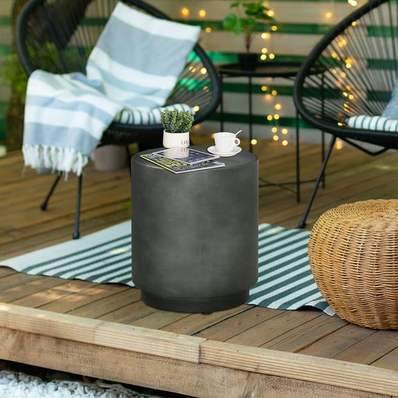 HOMCOM Lightweight Accent Table with Concrete Finish, Round Side Table with 4 Adjustable Feet for Indoor, Outdoor, Dark Gray