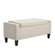 HOMCOM Linen Storage Ottoman Bench Storage Chest Tufted Ottoman Cube with Flipping Top