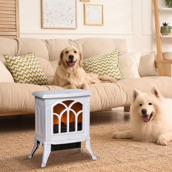 HOMCOM Freestanding Electric Fireplace, Space Heater with Realistic Flame Effect and Overheat Protection, 750W/1500W, White