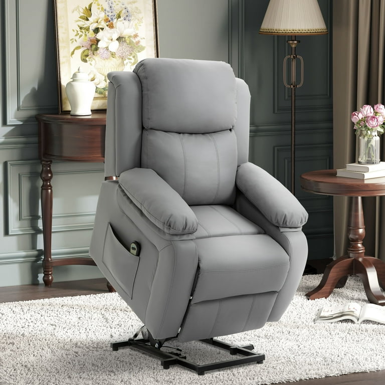 Grey leather riser recliner chair discount