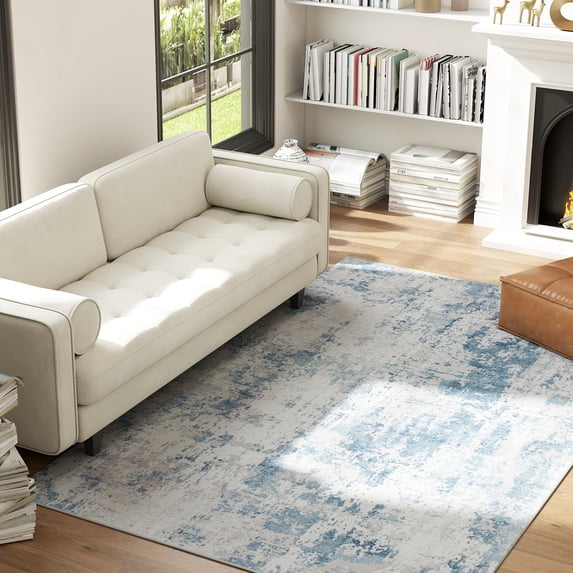 HOMCOM Machine Washable Area Rug 5x7, Non-Slip Modern Abstract Floor Cover Foldable Carpet for Living Room, Bedroom, Dining Room, Blue